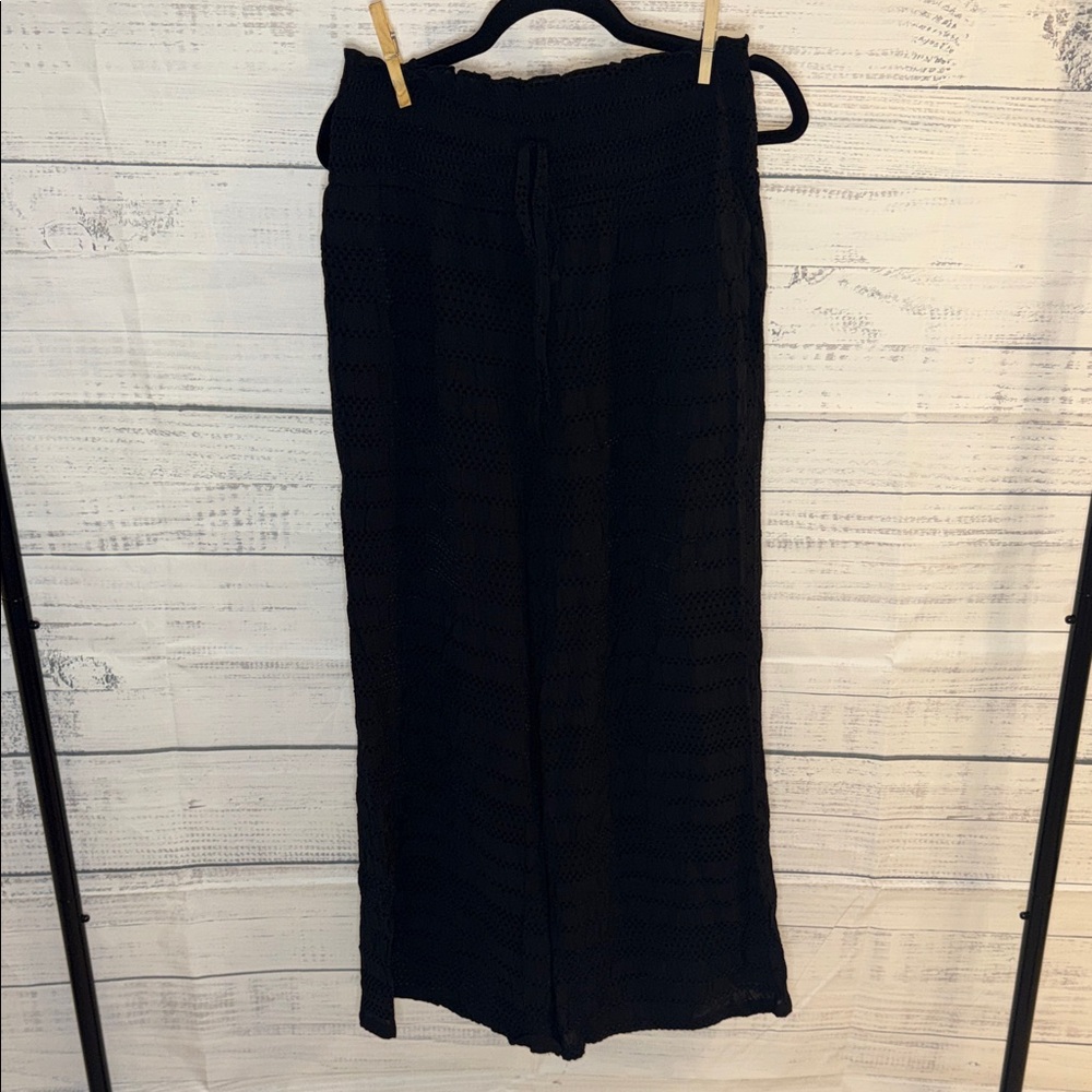 NWOT Black Crochet Wide-Leg Pants - Picture 3 of 8